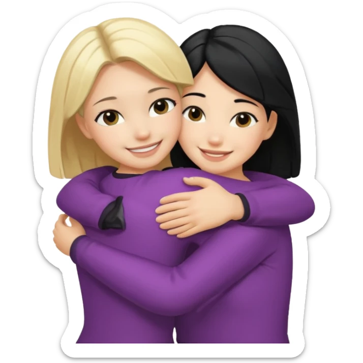 Hug from behind blond girl black hair girl sticker