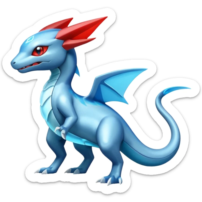 Shiny Futuristic Salamence-Salandit-Glaceon-Fakémon-hybrid-creature (full body)  sticker