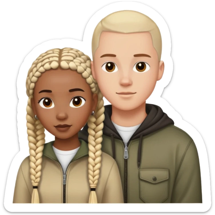 Teenage Interracial couple of a black woman with box braids and a white man with a buzz cut  sticker