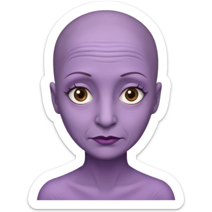 make her skin purple, she has no hair and her eyelashes are huge and she's old sticker