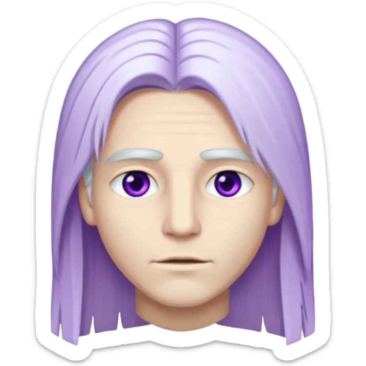 Beyaz uzun ve düz saçları olan,mor göz rengi olan, bembeyaz tenli bir erkek,genç sticker
