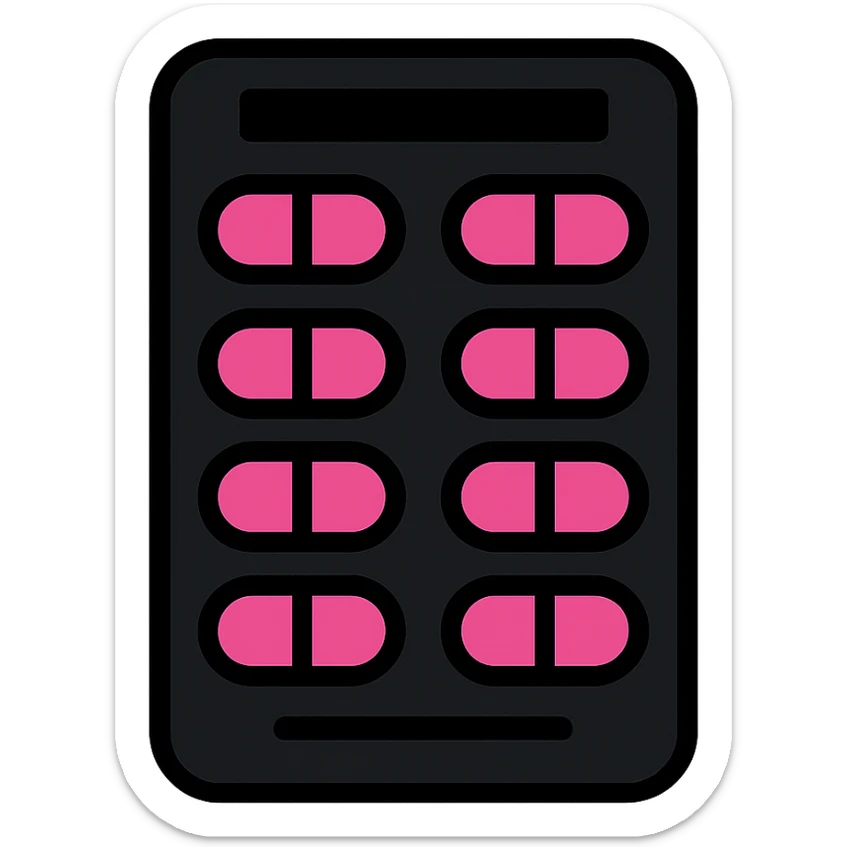 BLACKPINK-inspired gothic blister pack, no hearts, bold and stylish, black and pink colors, minimal icon style sticker