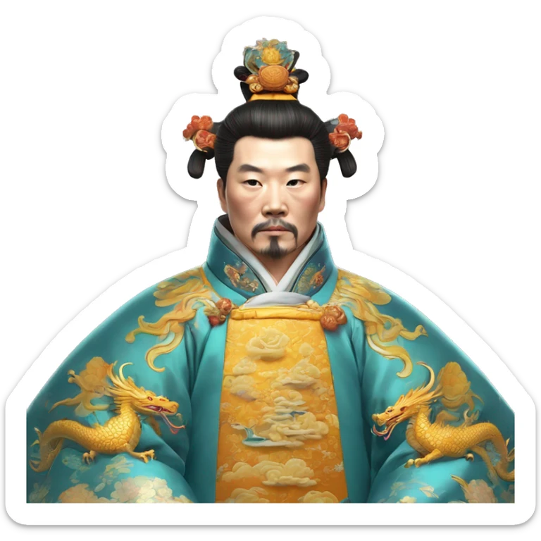 Qianlong, Qing dynasty's emperor, is recognized by his majestic attire: dragon-adorned imperial robes, a court headdress, and a ceremonial scepter. 🐉👑 sticker