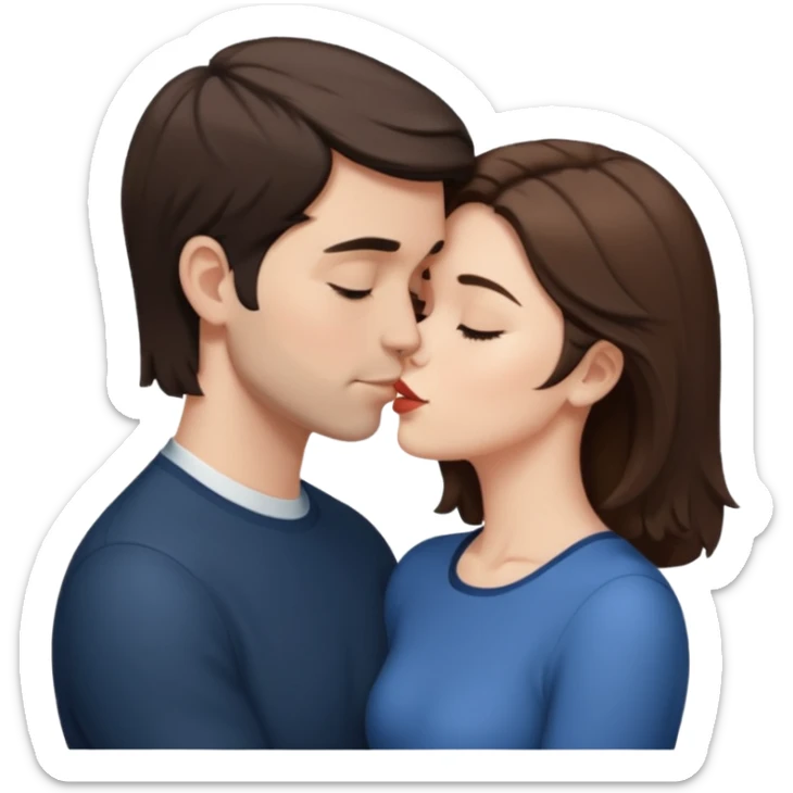 White Man with short dark hair kissing white woman with shoulder length brown hair sticker