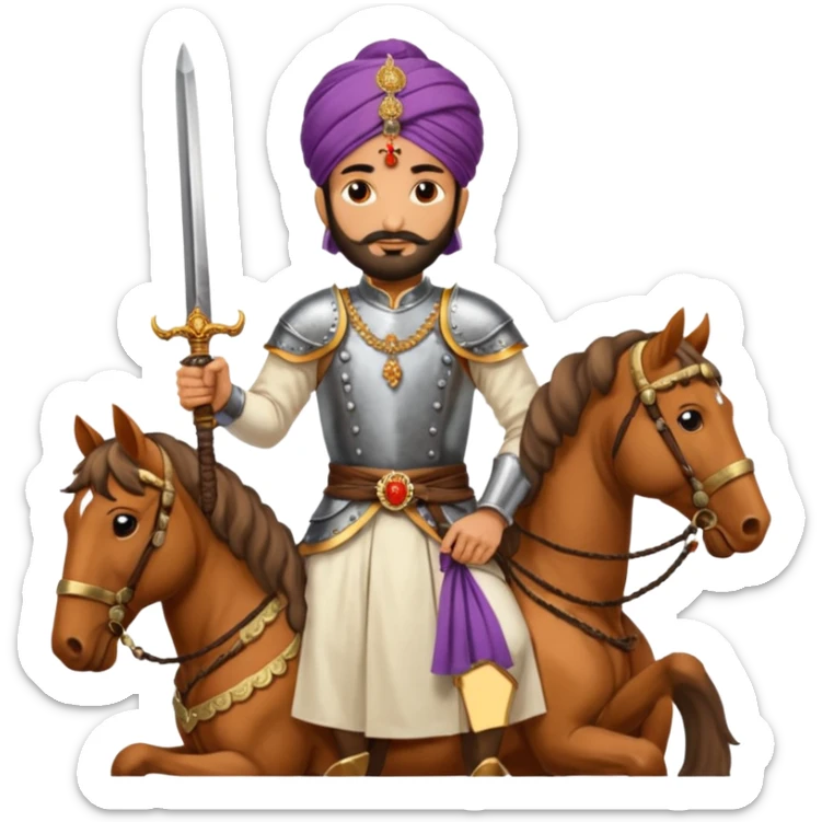 Make a emoji of Chatrapati Shivaji Maharaj in hand must have sward and horse face must be similar to shivaji maharaj  sticker
