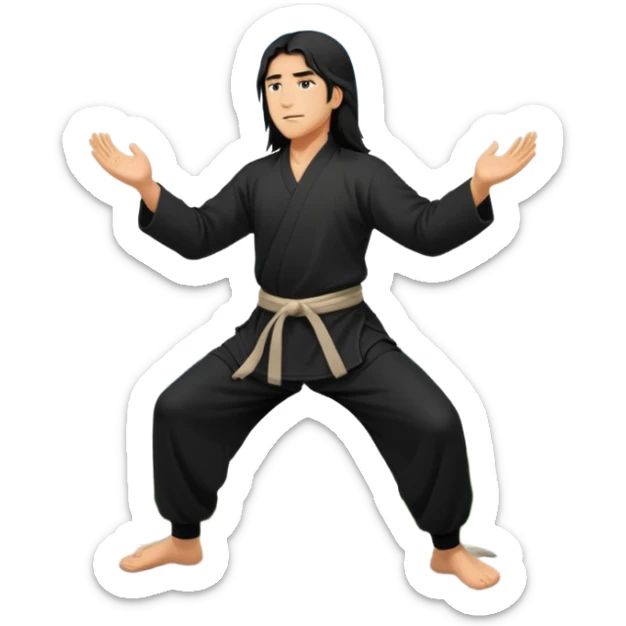 homme au cheveux long qui pratique le qi gong, en habits noirs ou blancs, qui pousse la montagne sticker