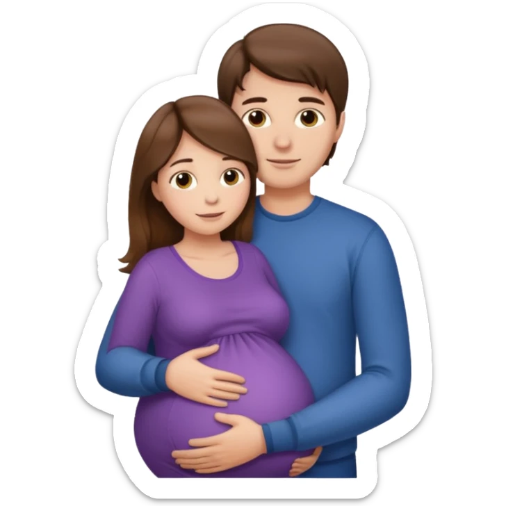 Pregnant woman with long brown hair and fair skin and man with short brown hair and fair skin hugging.

 sticker