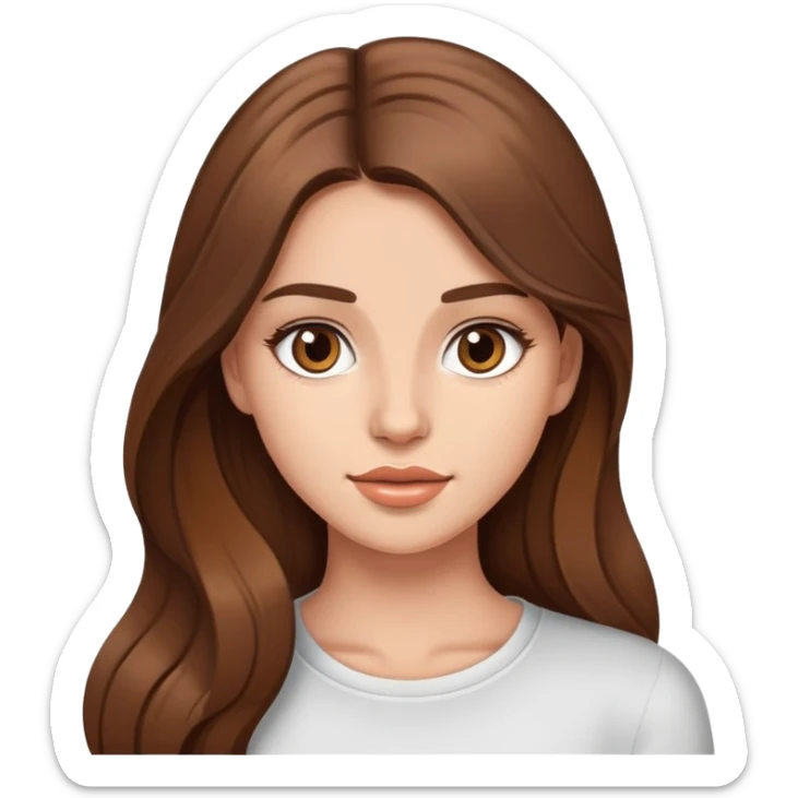 Young woman with long brown hair, pretty face, social media personality sticker