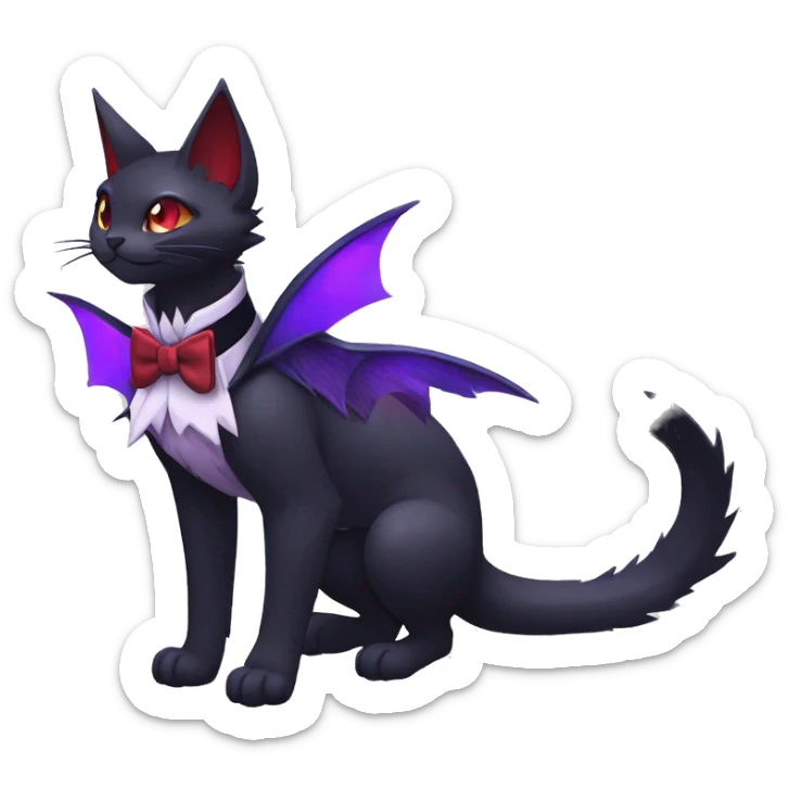  Cool cute edgy cartoon black purple red ethereal fantasy beautiful elegant nargacuga-Noivern-cat-Fakemon collar harness bow tie and bracers full body sticker