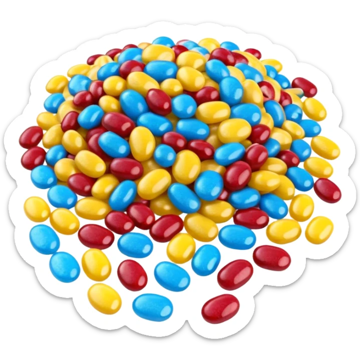 3D render of Jellybean Path, made entirely of dessert materials, glistening sugar crystal texture, pile of multi-colored glossy beans (yellow, blue, red), delicious confectionery aesthetic, Apple emoji style, isolated on white background --v 6.0. sticker
