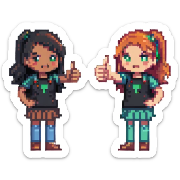 Girl with one hand giving thumbs up and the other hand giving thumbs down, showing mixed feelings sticker