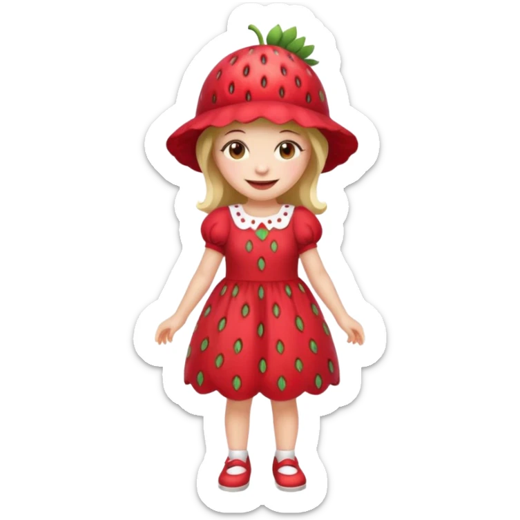 Strawberry shortcake human girl full body and legs with a strawberry hat on her head and dress without a cake sticker