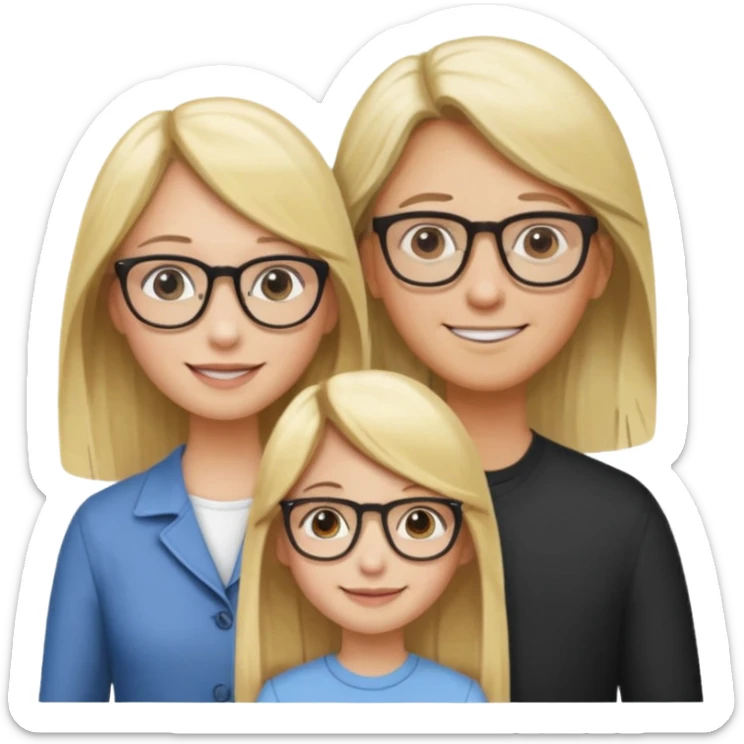 je voudrai un emoji d'une fille aux cheveux longs et blonds avec des lunettes avec son papa chatain et sa maman blonde sticker