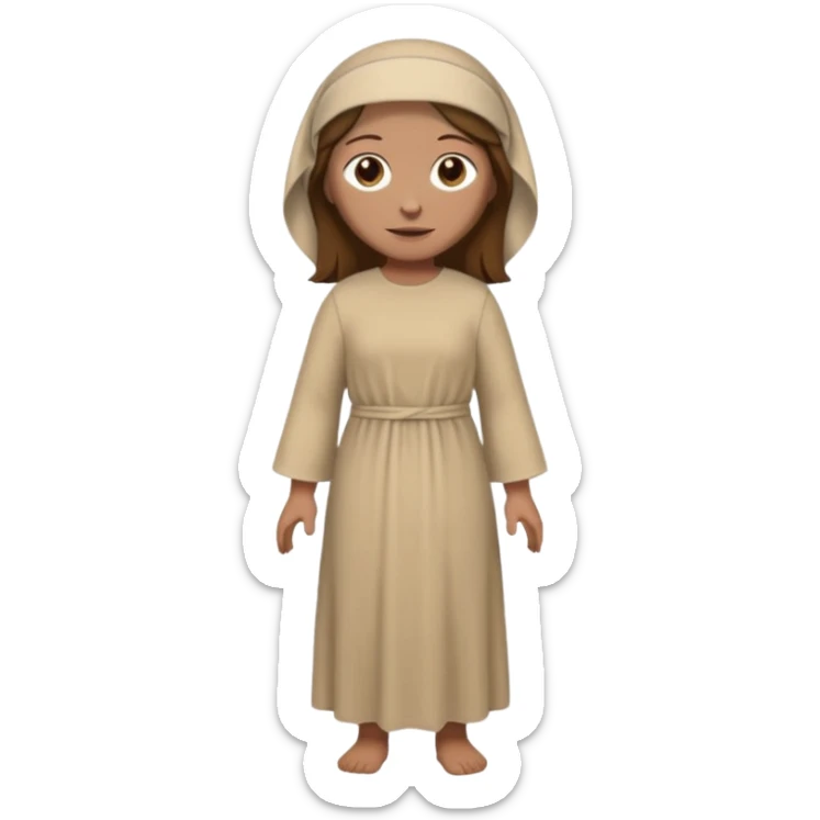 fullbody, head-to-toe, Lazarus's sister, Jesus's friend, with brown hair, beige dress, and a head covering, normal emoji style sticker