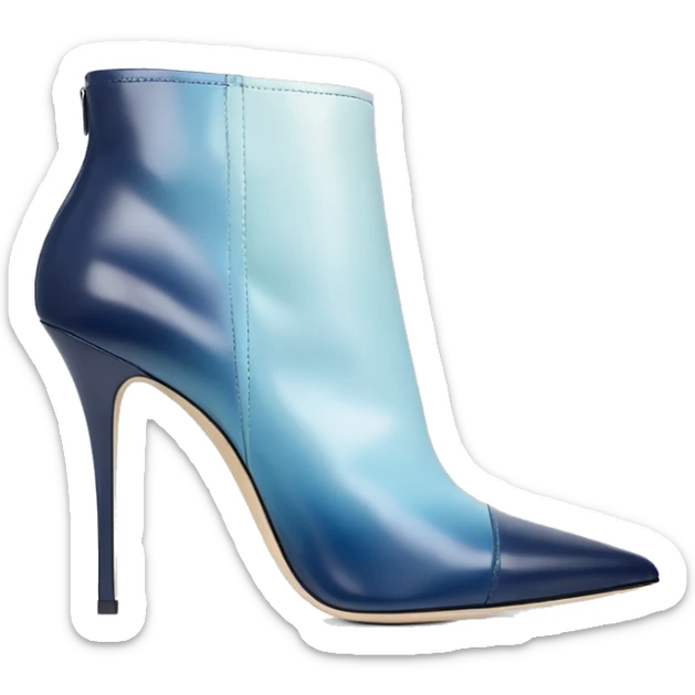 Realistic isolated top view of a pair of navy blue to pastel blue ombre Jimmy Choo stiletto heel ankle bootie boots. sticker