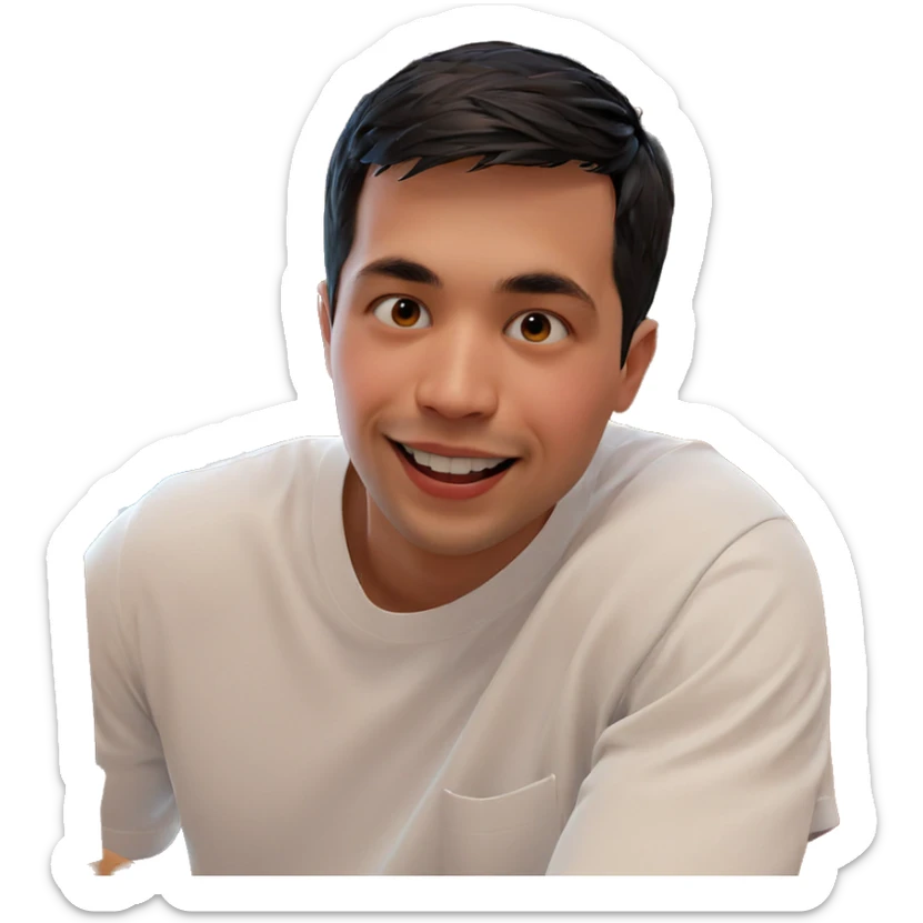 smiling boy in white shirt sticker