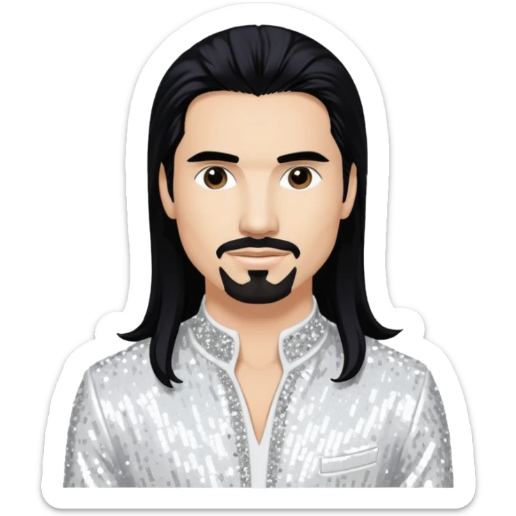 Kevin Richardson from Backstreet Boys with long black hair, white sequin outfit sticker