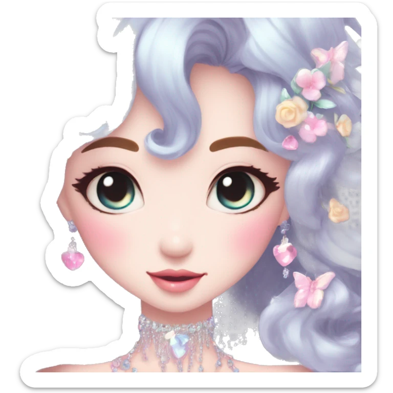 Dreamy pretty VOGUE elegant kawaii shiny blushing shy pastel lady kawaii beautiful hair fairycore cottagecore jewels trending aesthetic sticker