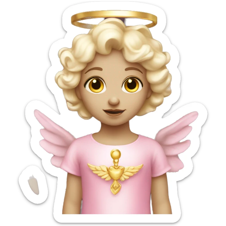 White skinned cherub angel with a pink dress and golden halo  sticker