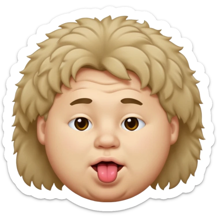 Fat teen from kosovo with flat and fluffy hair covering his forehead, with his tongue out sticker
