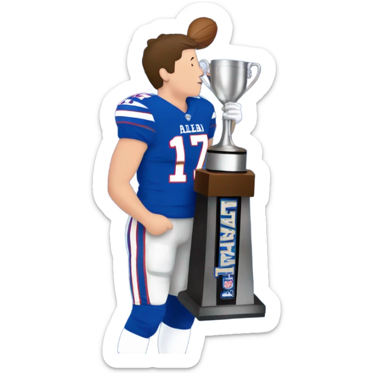 josh allen wearing a number 17 jersey and kissing a trophy  sticker