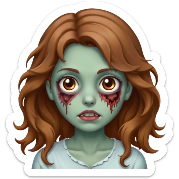 Emoji de garota zumbi bonita, cabelo ondulado castanho bem claro e olho castanho  sticker