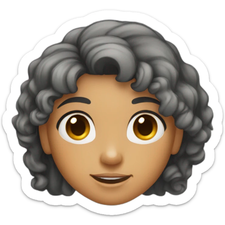 a light skin girl with curly black hair long and black eyes and a orange shirt pointing at somthing sticker