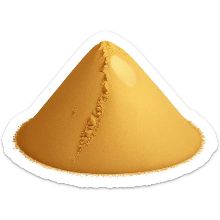 small mound or light scatter of fine golden-beige powder with slightly crystalline texture and dry matte finish, tiny uniform grains, neutral dissolvable ingredient, no spoon or packaging, soft lighting, subtle shadows, emoji scale sticker