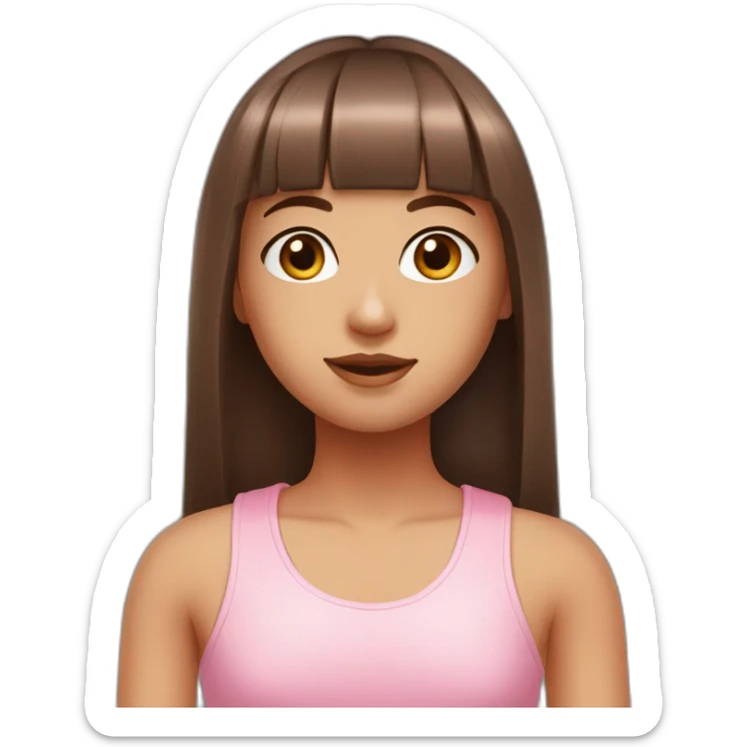cute girl with dark brown eyes and long, straight rose hair with fringe and wearing pink tank top sticker