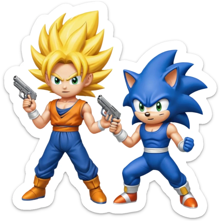 Goku and vegeta gun shoot sonic save Goku potara earrings = sonic Goku super Saiyan 3 sticker