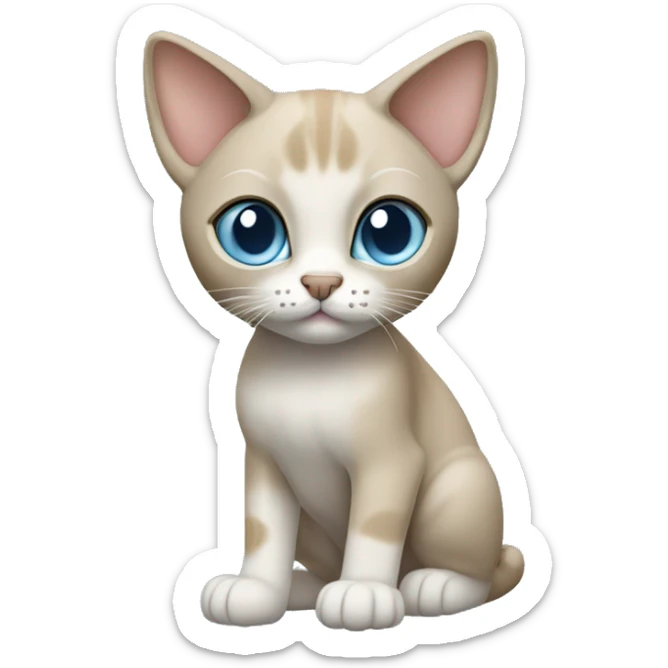 Thai breed cat with a light cream-brown body, dark gray nose and face, ears, and paws. sharp ears, and striking light blue eyes  sticker