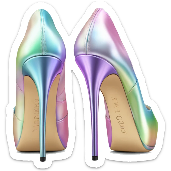 Realistic isolated top view of a pair of pastel  iridescent Jimmy Choo stiletto high heel shoes.  sticker