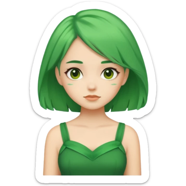 a girl of nature green hair and it shows her whole body green dress pretty sticker