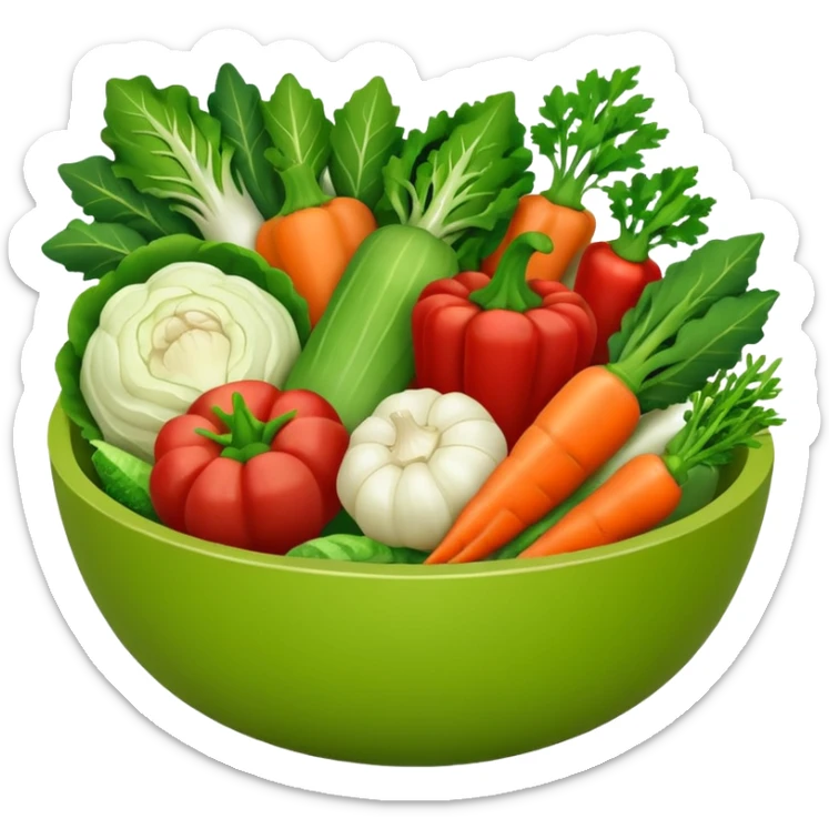Healthy home cooking humanless avatar in clean style vibrant illustration. Fresh vegetables bowl, green tones, simple shapes, flat design, friendly and light. sticker