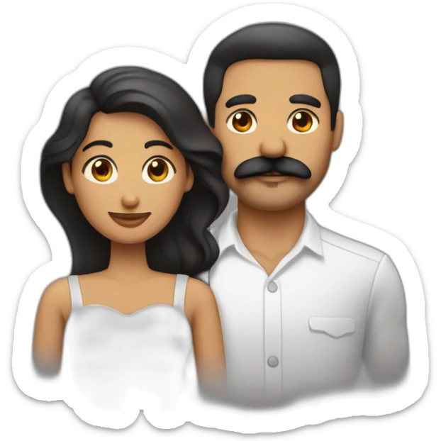 Hombre blanco con pelo rapado y bigote y barba mediana bien marcada , abrazando a su Esposa mujer negra con pelo muy liso  sticker