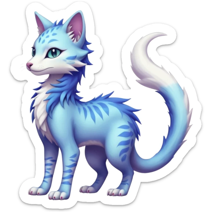 Kawaii divine pastel elegant cute beautiful realistic edgy fantasy feline-vernid-sergal-fursona animal creature with a tufted tail full body with intricate markings  sticker