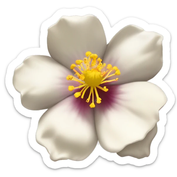 "brown-eyed rock rose" flower. White petals with brown spots. Yellow center sticker