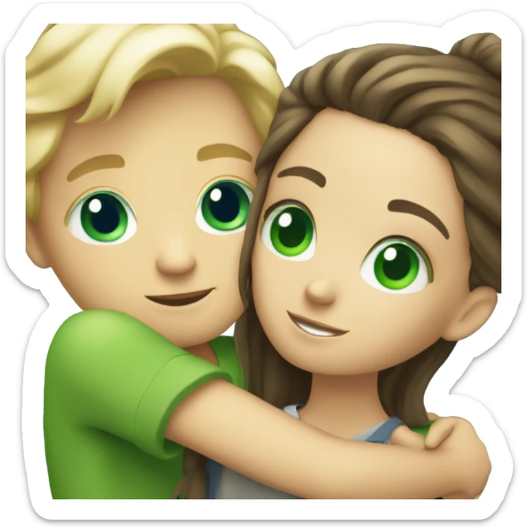 Blonde boy blue eyes  hugging brunette girl with green  eyes sticker