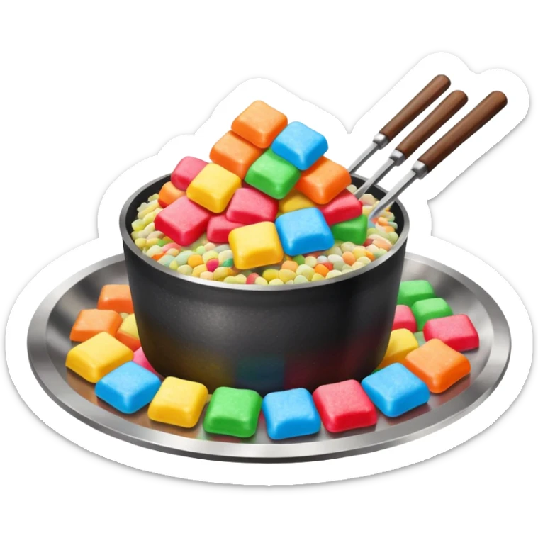 Blackstone grill with pile of mashed up rainbow candies and hibachi flippers sticker