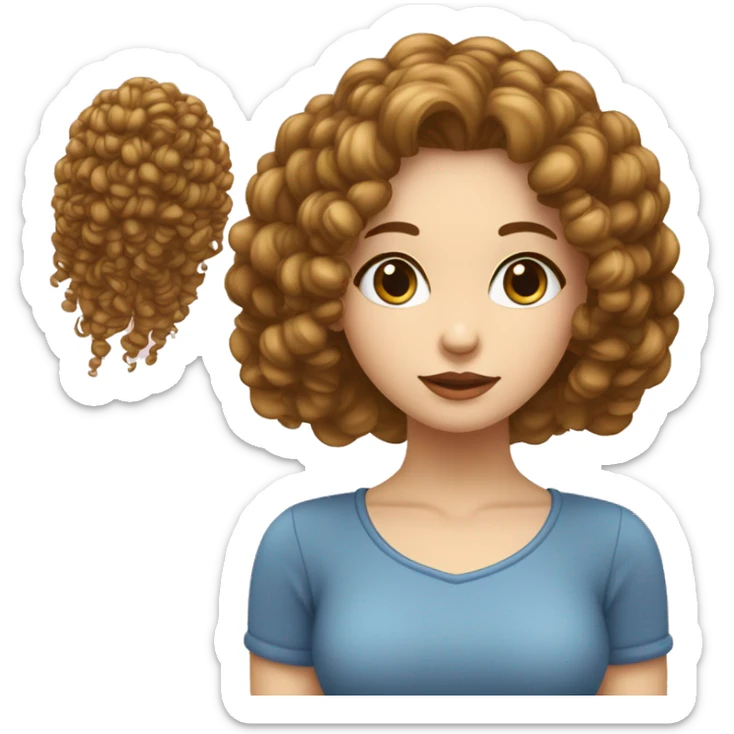 Fille cheveux bouclés en carré peau blanche yeux bleus  brune avec des mèches blondes  sticker