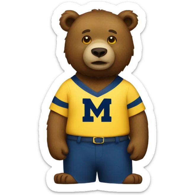 A brown bear wearing a yellow and blue University of Michigan shirt  sticker