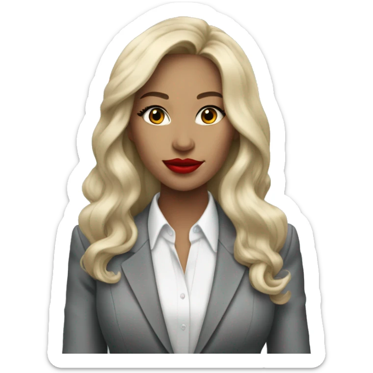 Blonde long hair with red lips Tiffany diamond seller in a grey suit sticker