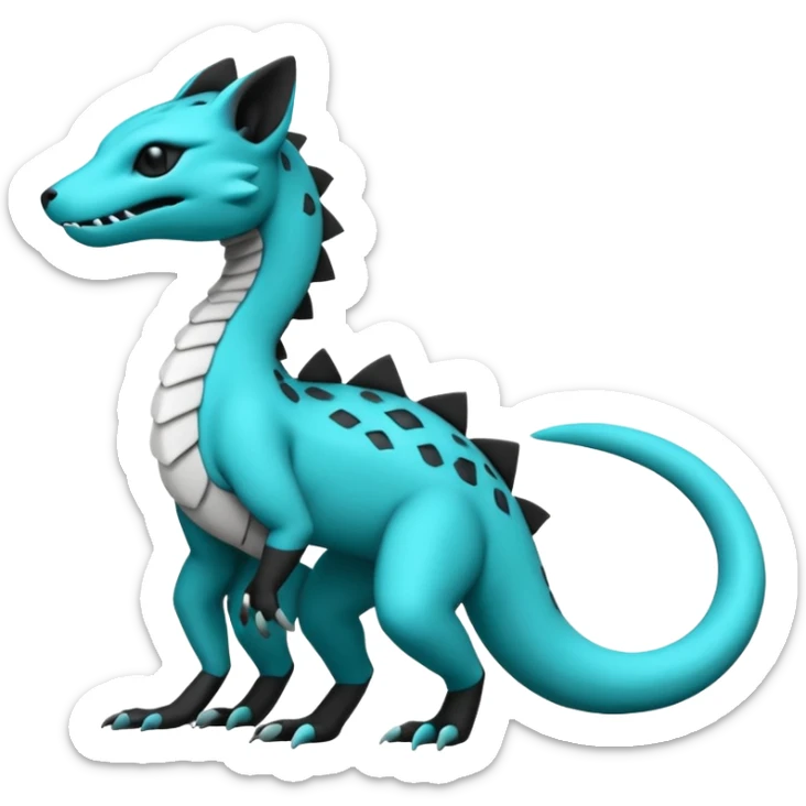 Blue green turquoise black white Salandit-genet-Salamence-fusion-hybrid-creature (full body) sticker