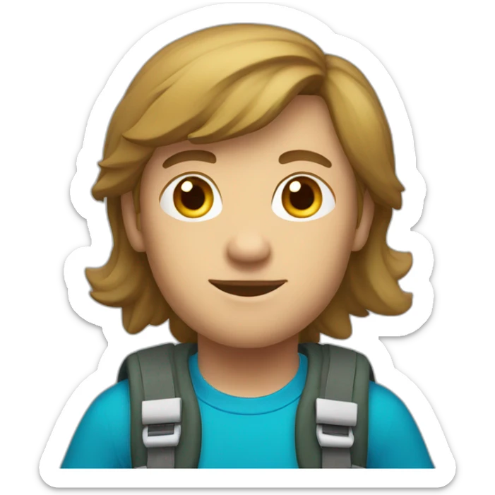 white climber with a blue shirt and green shorts. brown hair sticker