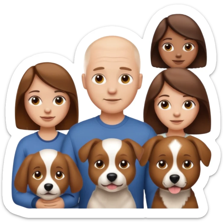 Male white emoji no hair , girl white emoji brown hair long , and an Aussie dog all together  sticker