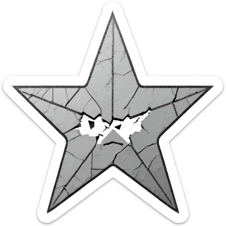Minimalist emoji-style sticker of a cracked Walk of Fame star with a faint claw mark coming from below, grayscale and ash tones


 sticker