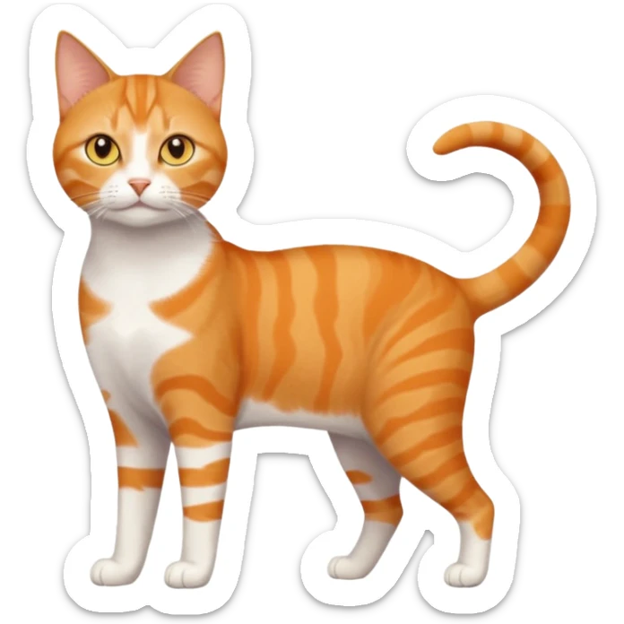 full body orange domestic shorthair slim cat with yellow/orange eyes and a white triangle pattern on his face playing sticker