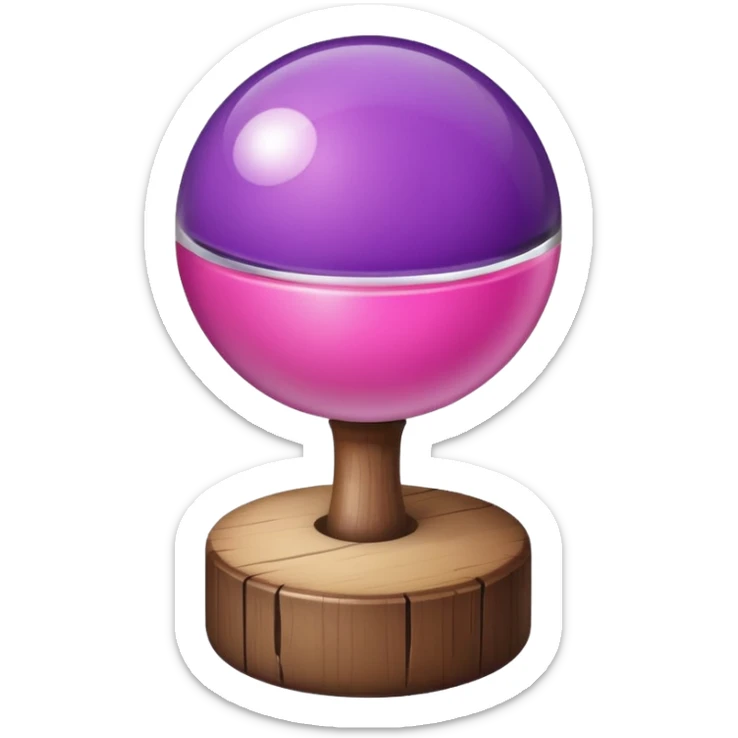A half pink half purple ball with a wooden stem followed by a glass stem on top sticker