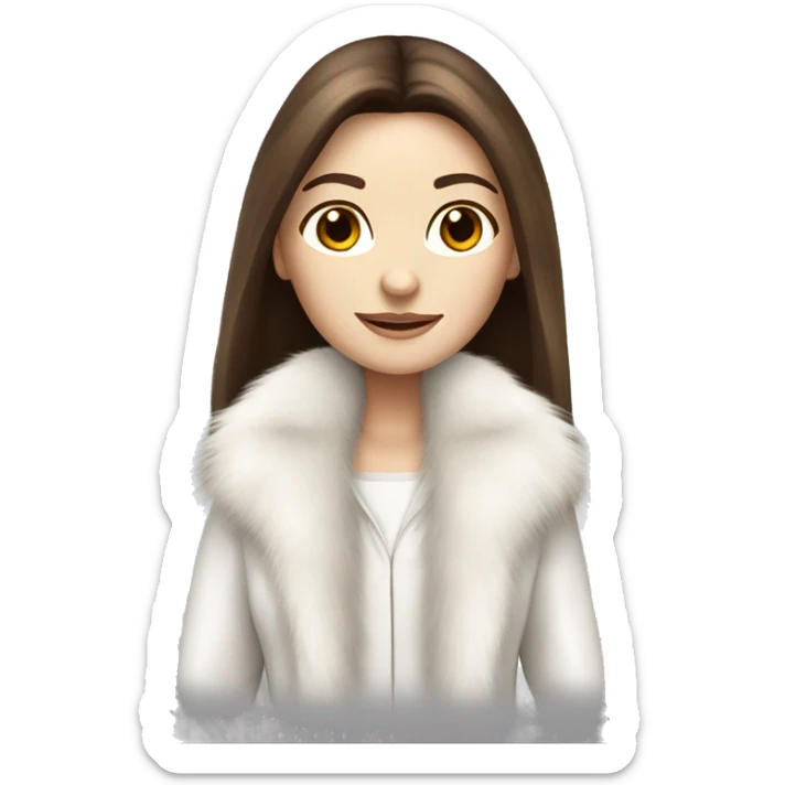 Beautiful white girl with straight brown long hair in white fur-coat sticker