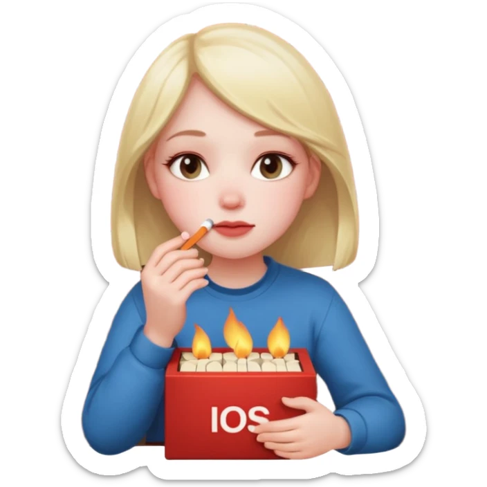 A fragile girl sitting beside a wall, clutching a box of matches, lighting one to warm her cold rosy cheeks.
 sticker